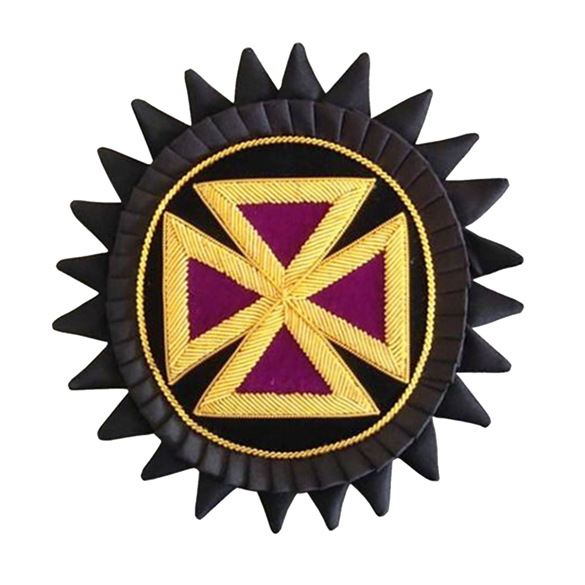 PAST GRAND MASTER KNIGHTS TEMPLAR COMMANDERY CHAPEAU ROSETTE - HAND BULLION PURPLE EMBROIDERY
