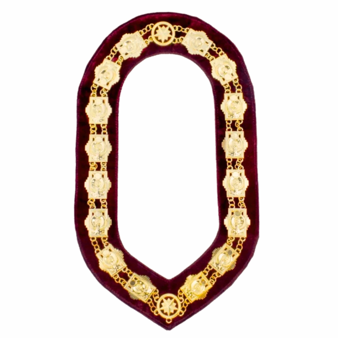 Daughters of Sphinx Chain Collar Gold Tone with Maroon Velvet