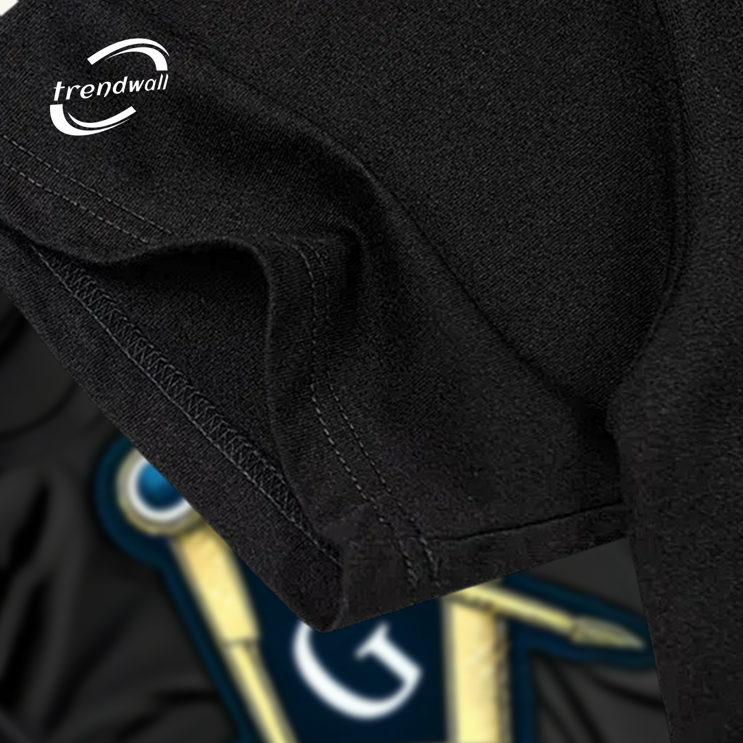 Black Masonic T-Shirt – Gold & Blue Square Symbol Graphic Design