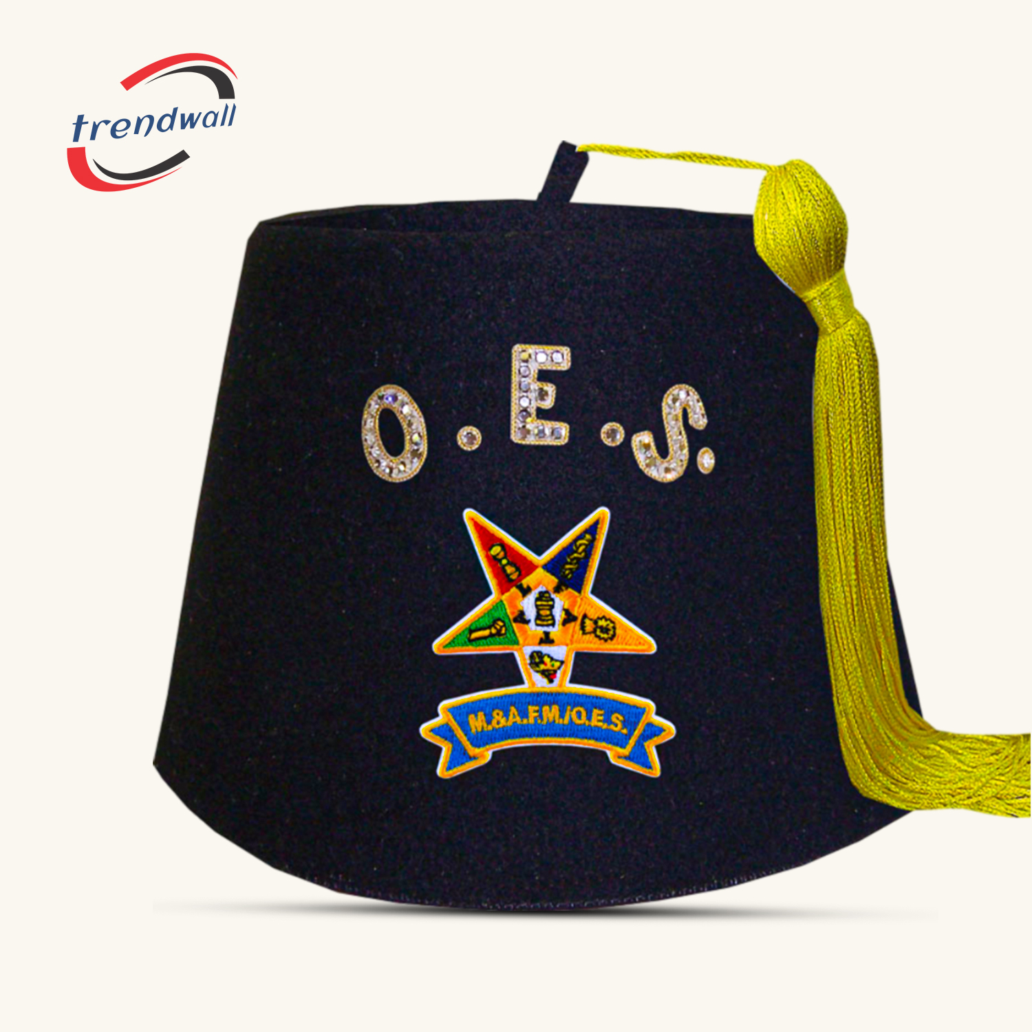 Masonic Order of Eastern Star Black Fez with Custom Details Tag