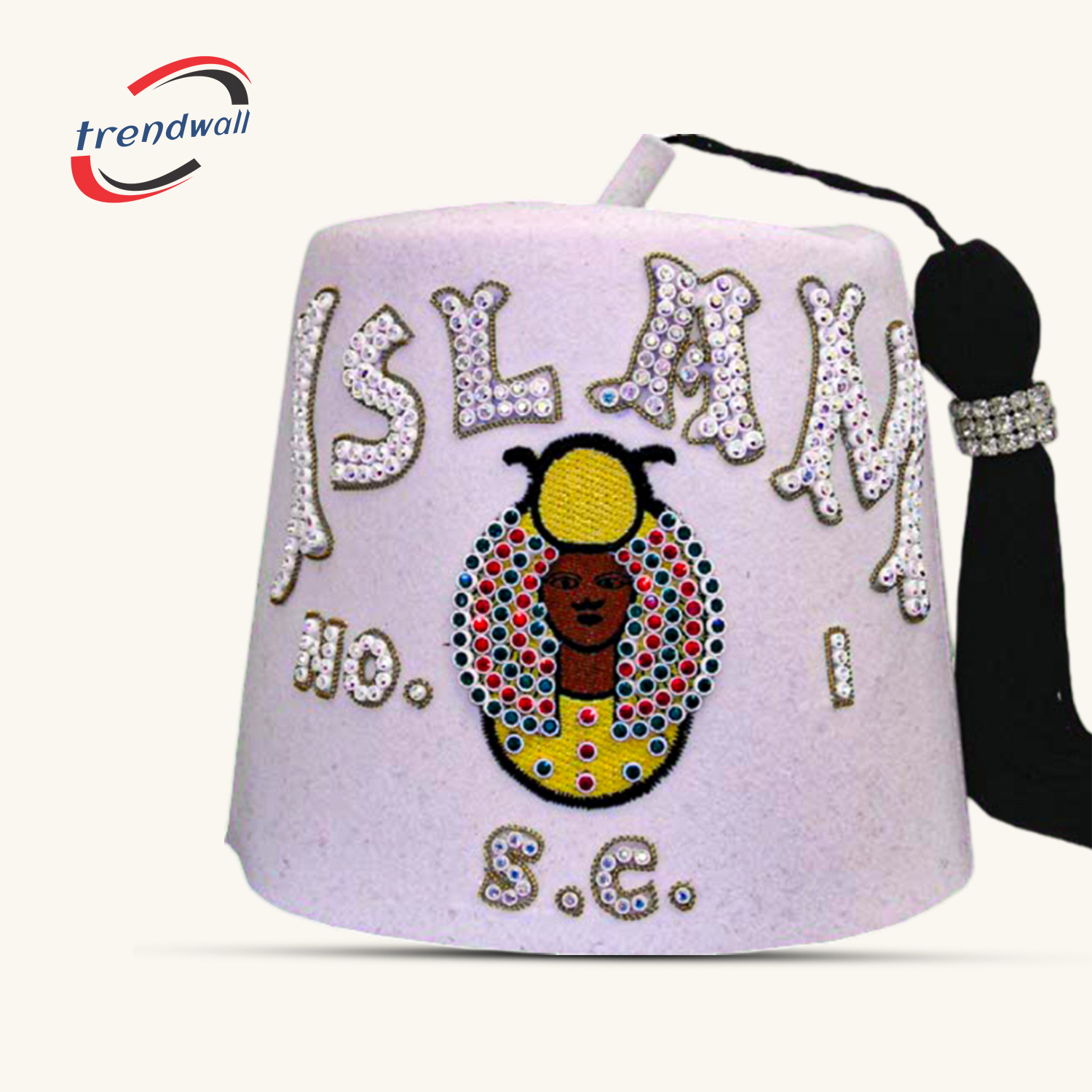 Masonic York Rite Pure White Fez with Handmade Rhinestone Work