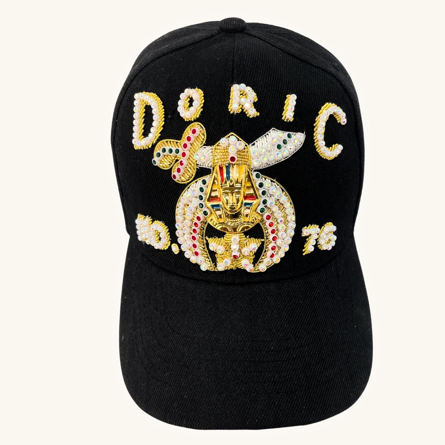 Masonic Shriner Baseball Cap – Black DORIC Embroidered Cap With Custom Temple Name