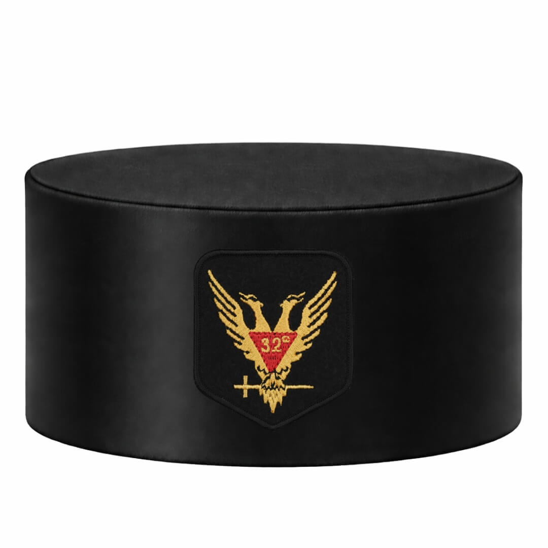 32nd Degree Scottish Rite Crown Cap, Black Rayon + Wings Up Red & Gold