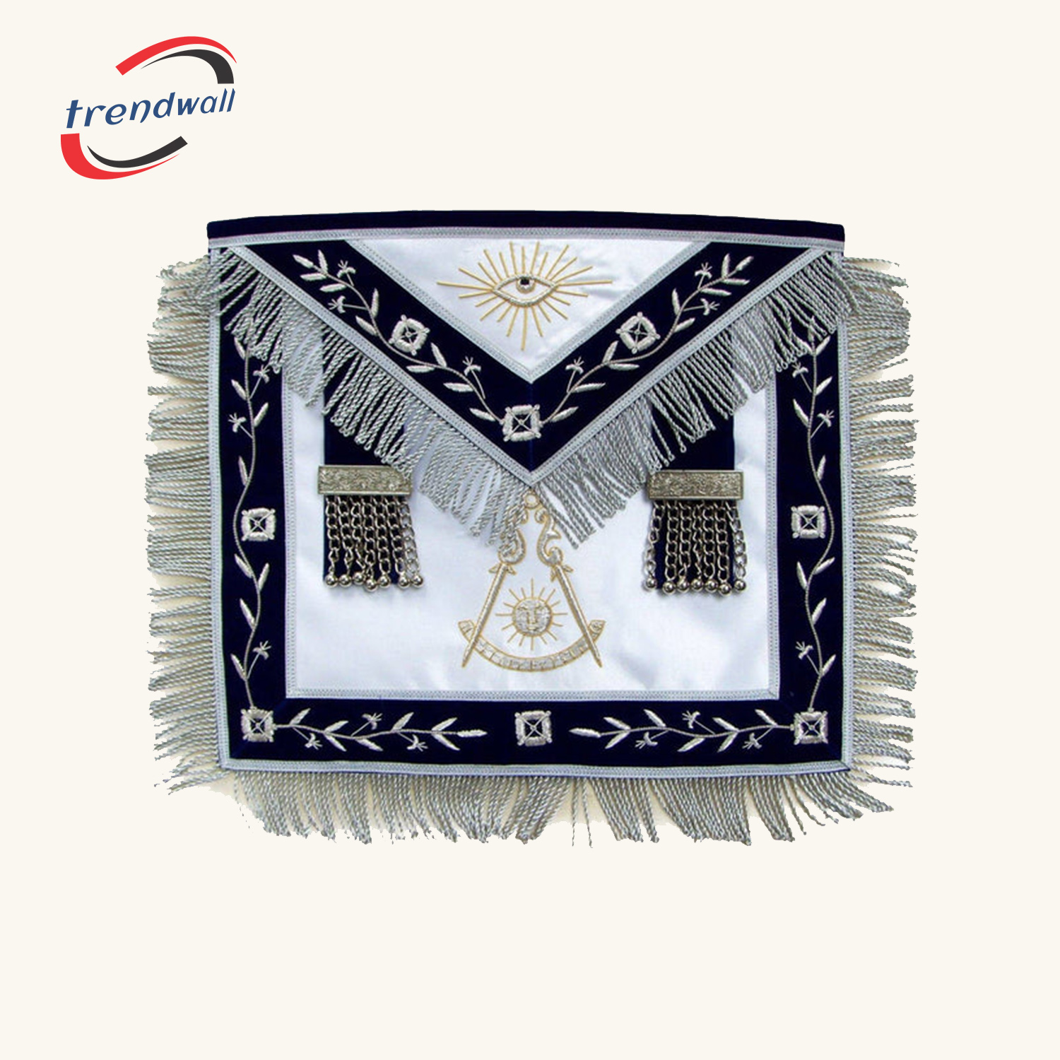 Past Master Blue Lodge Apron - Navy Blue + Hand Embroidered Vinework