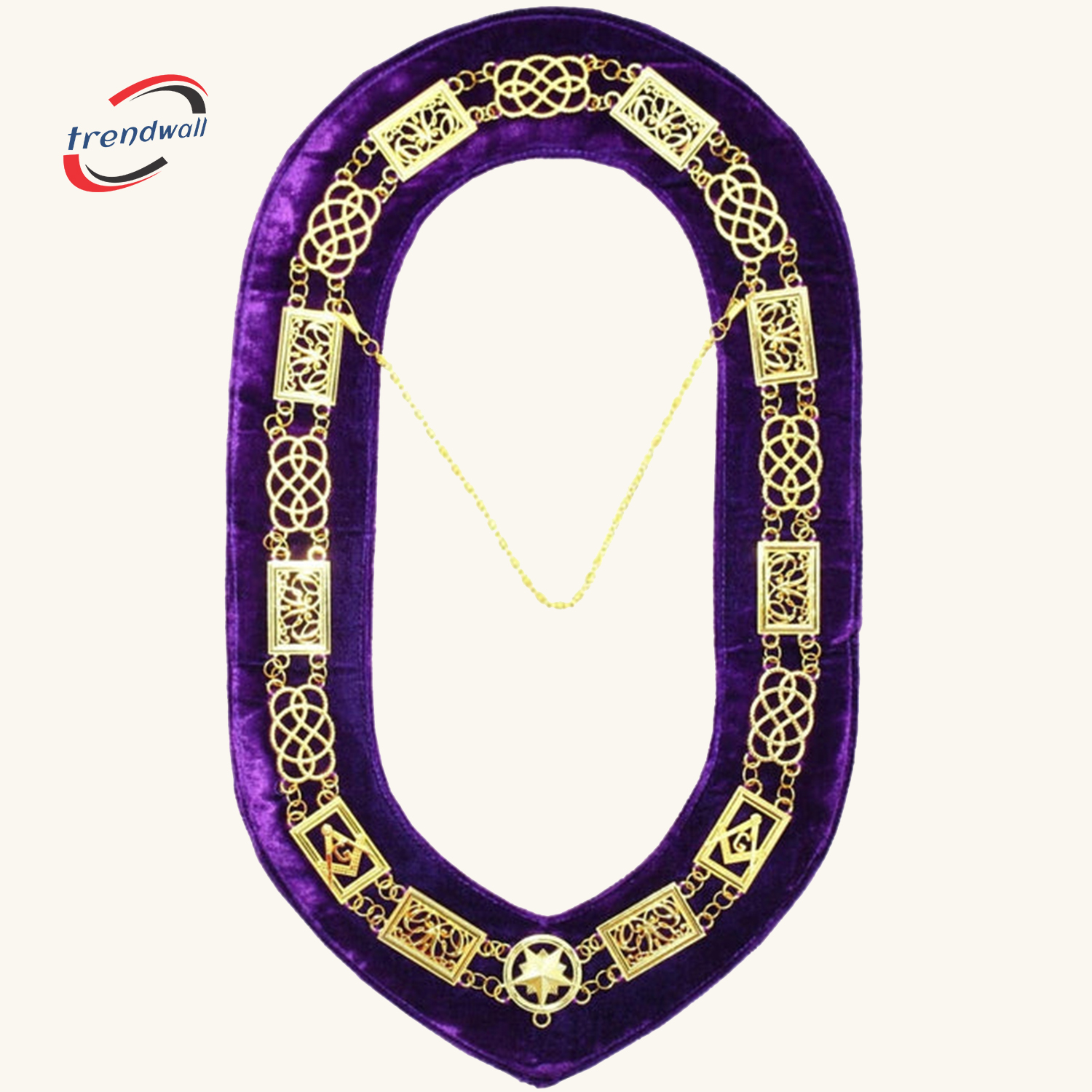 GRAND OFFICERS BLUE LODGE CHAIN COLLAR - GOLD PLATED ON PURPLE VELVET