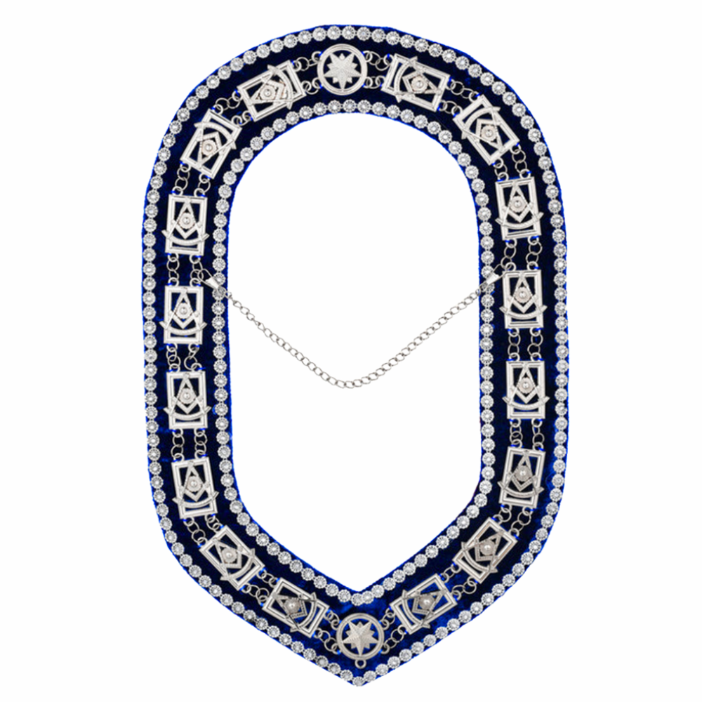 Past Master Blue Lodge Chain Collar Blue Velvet with Rhinestones