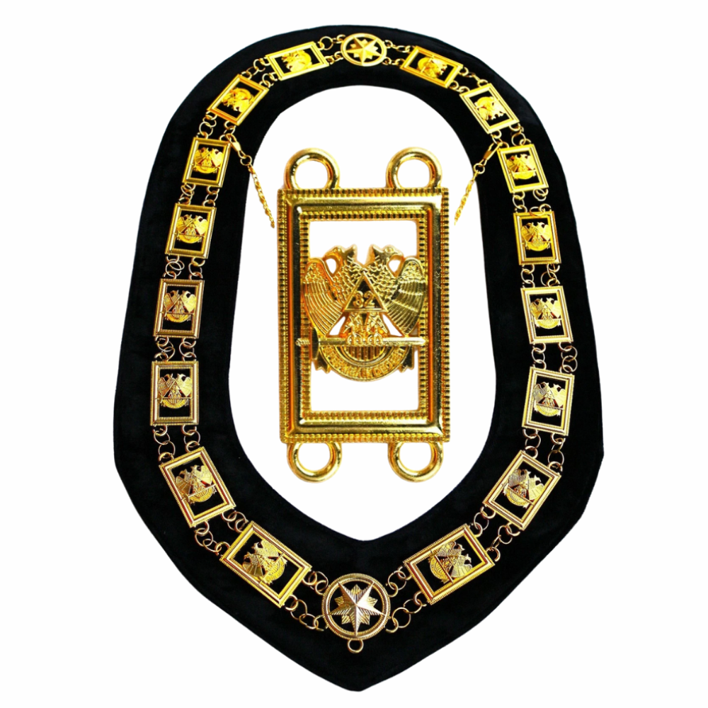 32nd Degree Scottish Rite Chain Collar Wings Up Gold tone Black Velvet