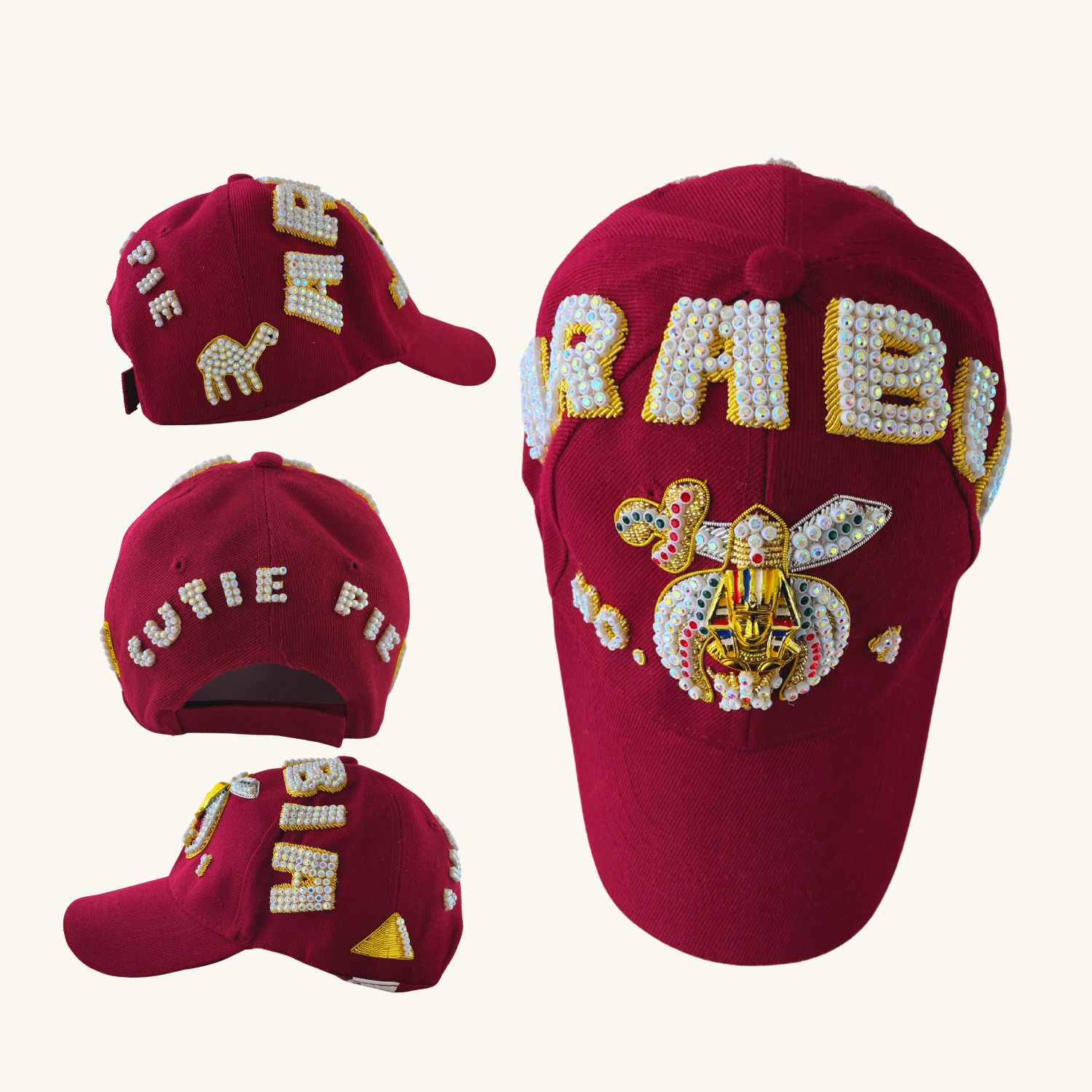 Masonic Shriners Baseball Cap – Triple Row Jewel Custom (ARABIA) Temple Name with Side Emblems