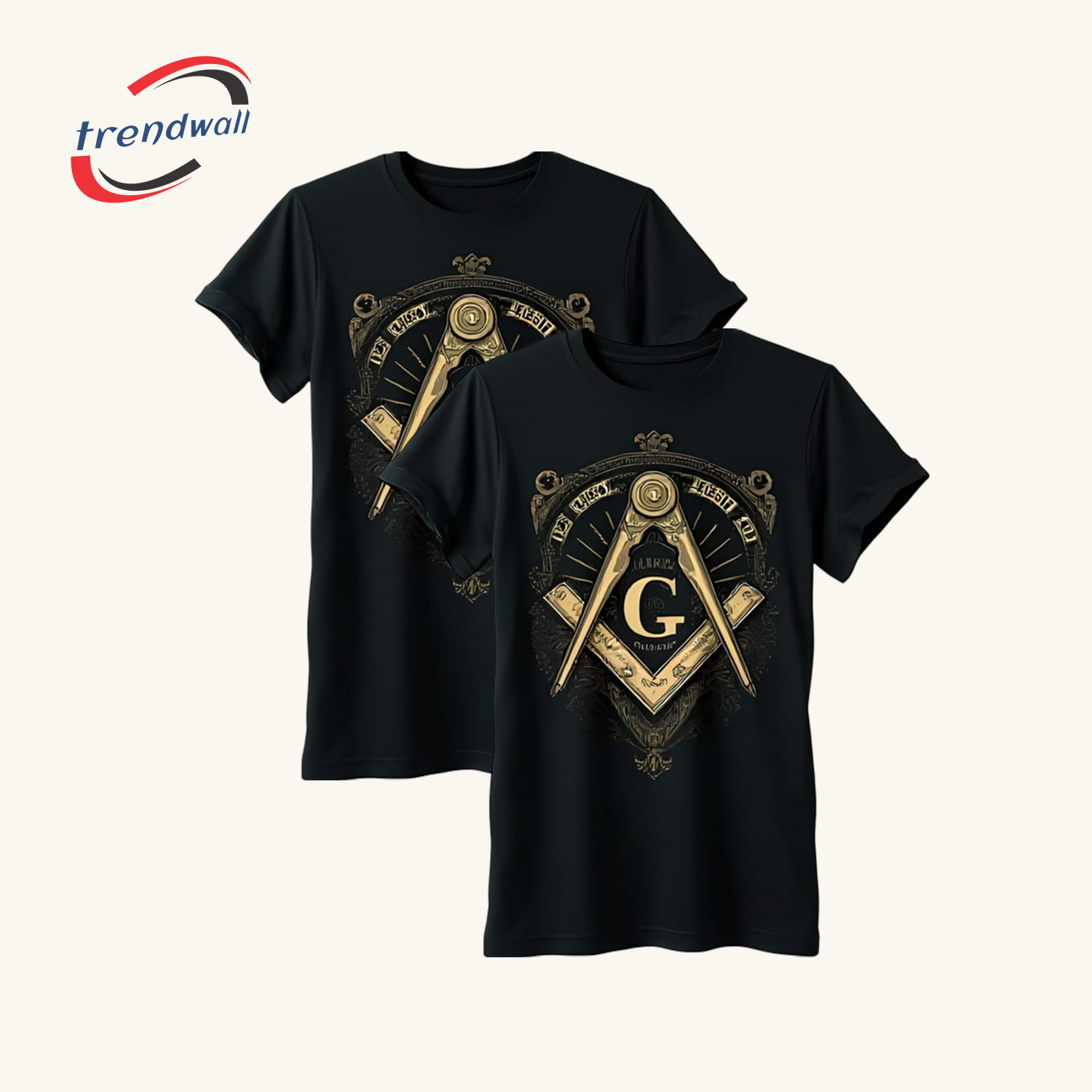 Masonic T-Shirt – Intricate Gold Square & Compass Symbol Unique Design
