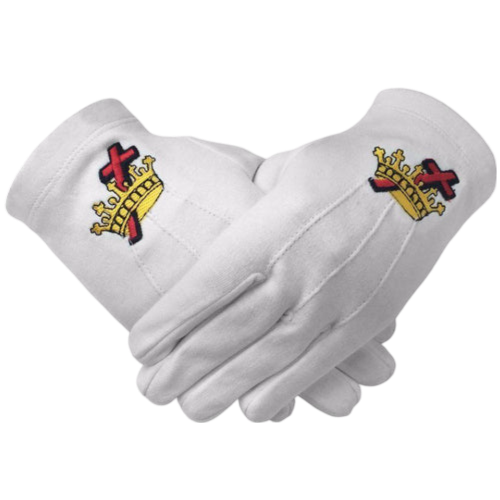 Knights Templar Commandery Gloves - White Cotton with Embroidered Logo