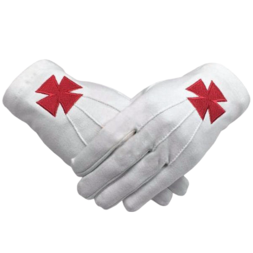 Knights Templar Commandery Gloves - White with Red Nordic Cross