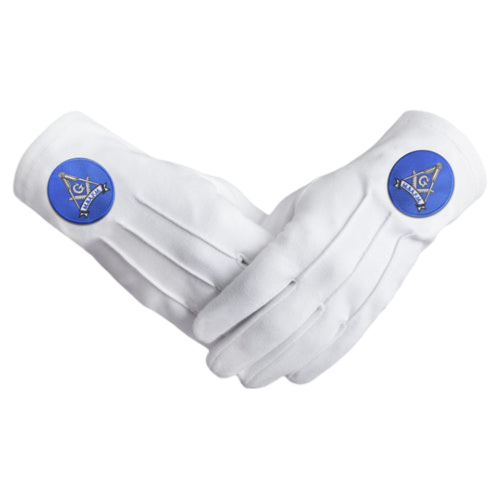 Master Mason Blue Lodge Gloves - Pure Cotton With Blue Round Patch