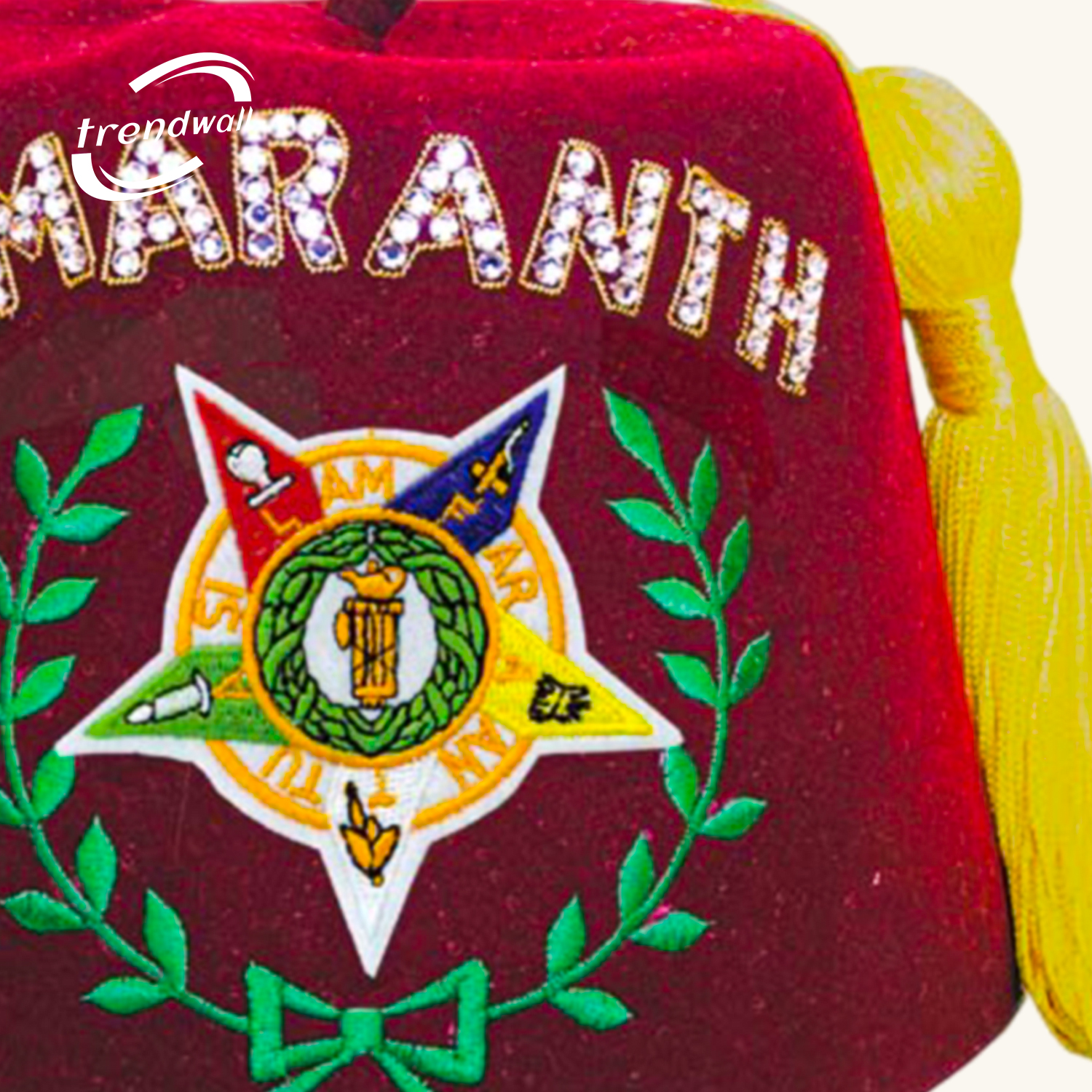 Grand Amaranth Fez with Rhinestone Work & Yellow Tassel