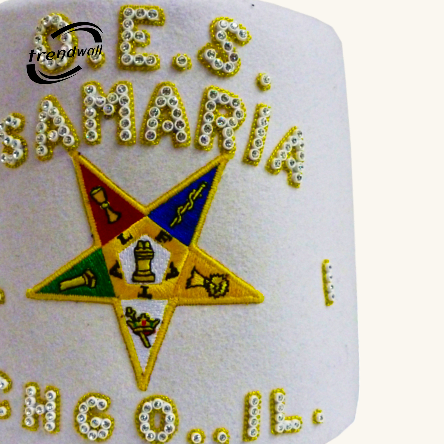 OES White Fez with Top Lodge Name & Bottom Custom Details