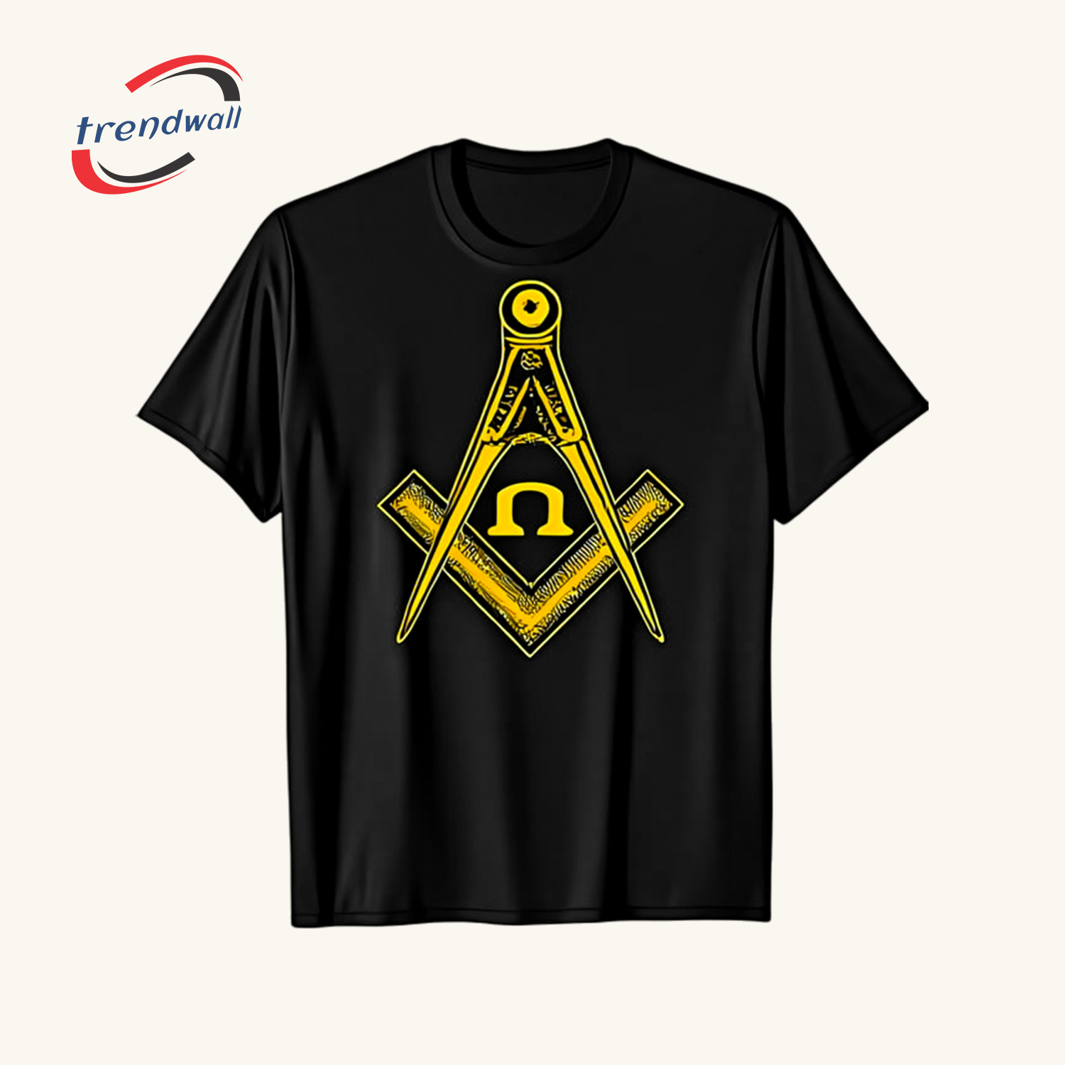Black Masonic T-Shirt – Yellow Square & Compass Symbol Design