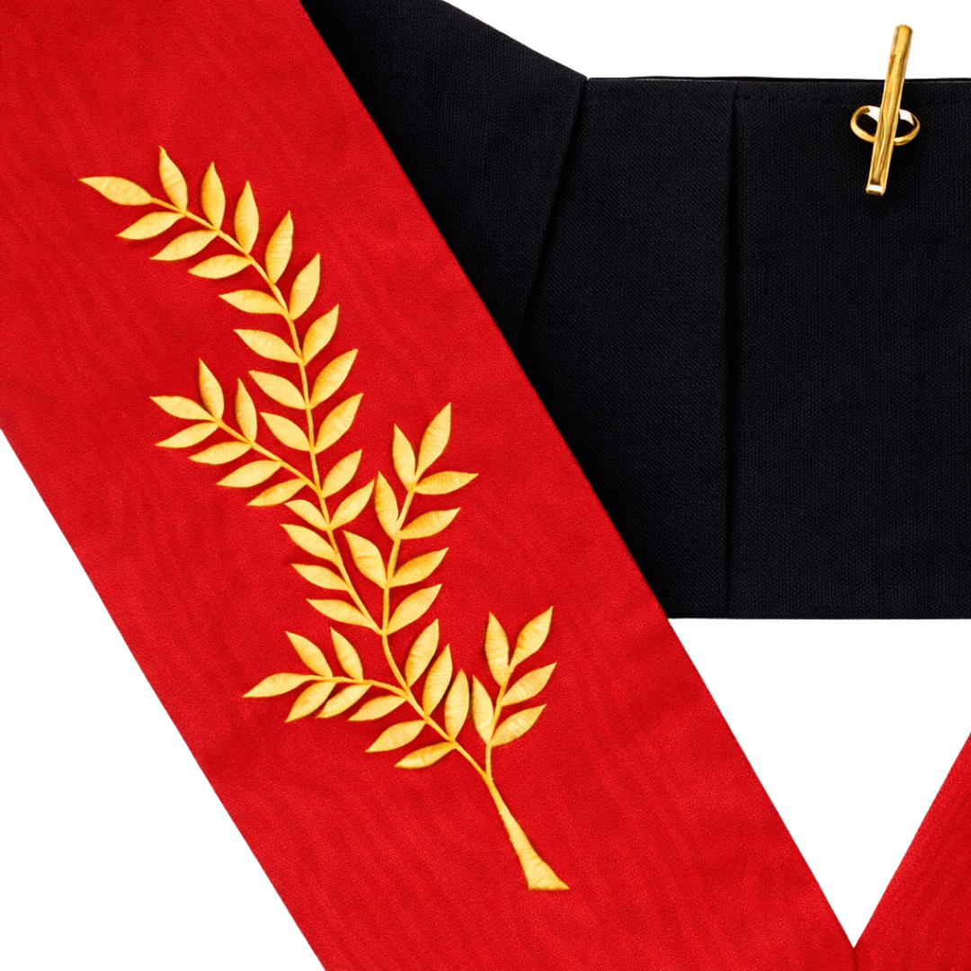 18th Degree Scottish Rite Collar - Red Moire with Acacia Leaf