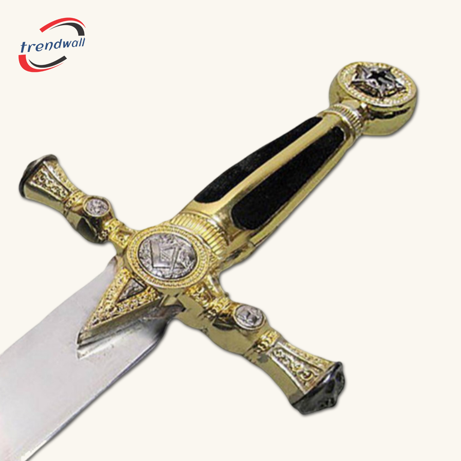 Fellowcraft Blue Lodge Masonic Sword with Square and Compass Emblem - Gold Finish Knife and Scabbard