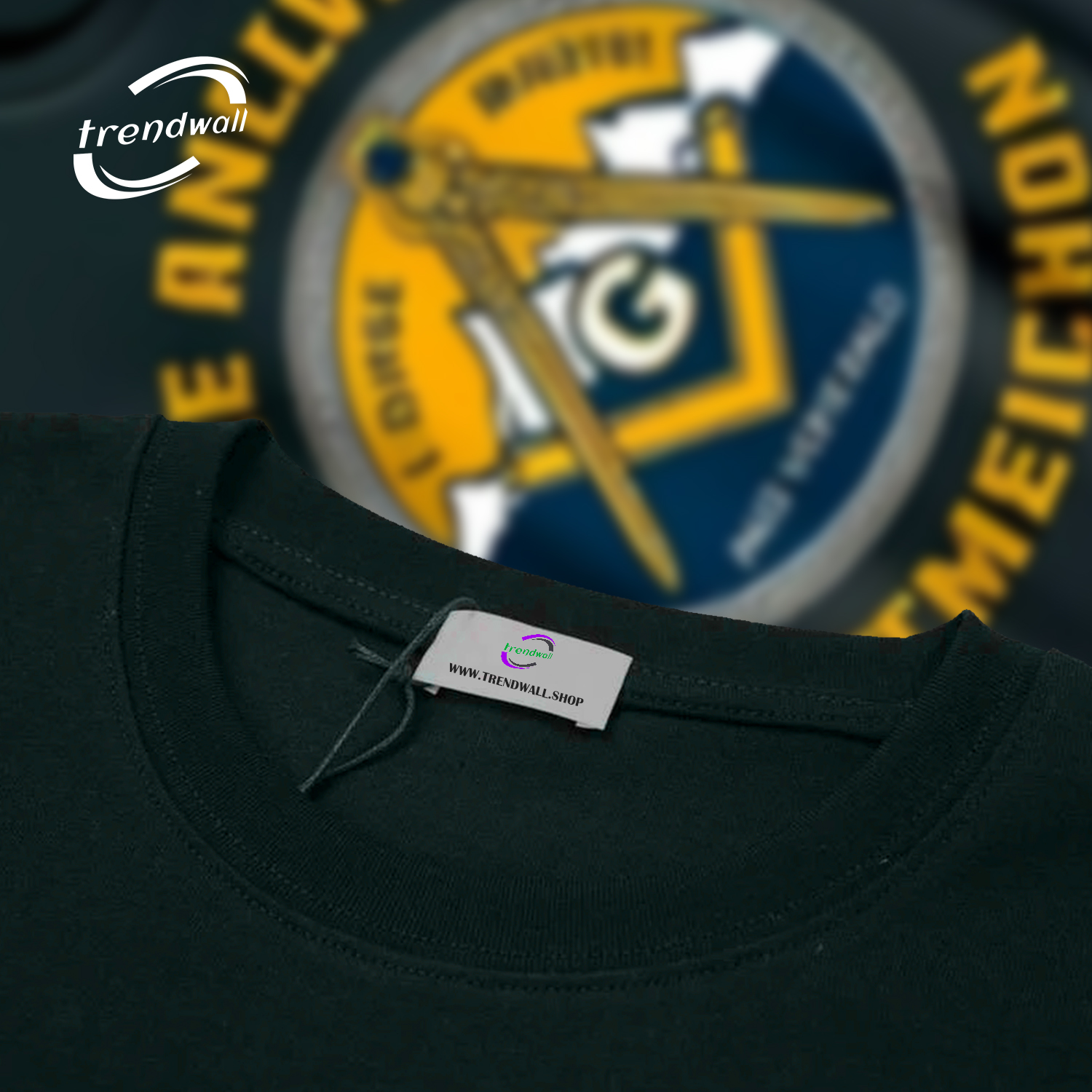 Masonic Black T-Shirt – Gold & Blue Mountain Design with Unique Masonic Symbolism