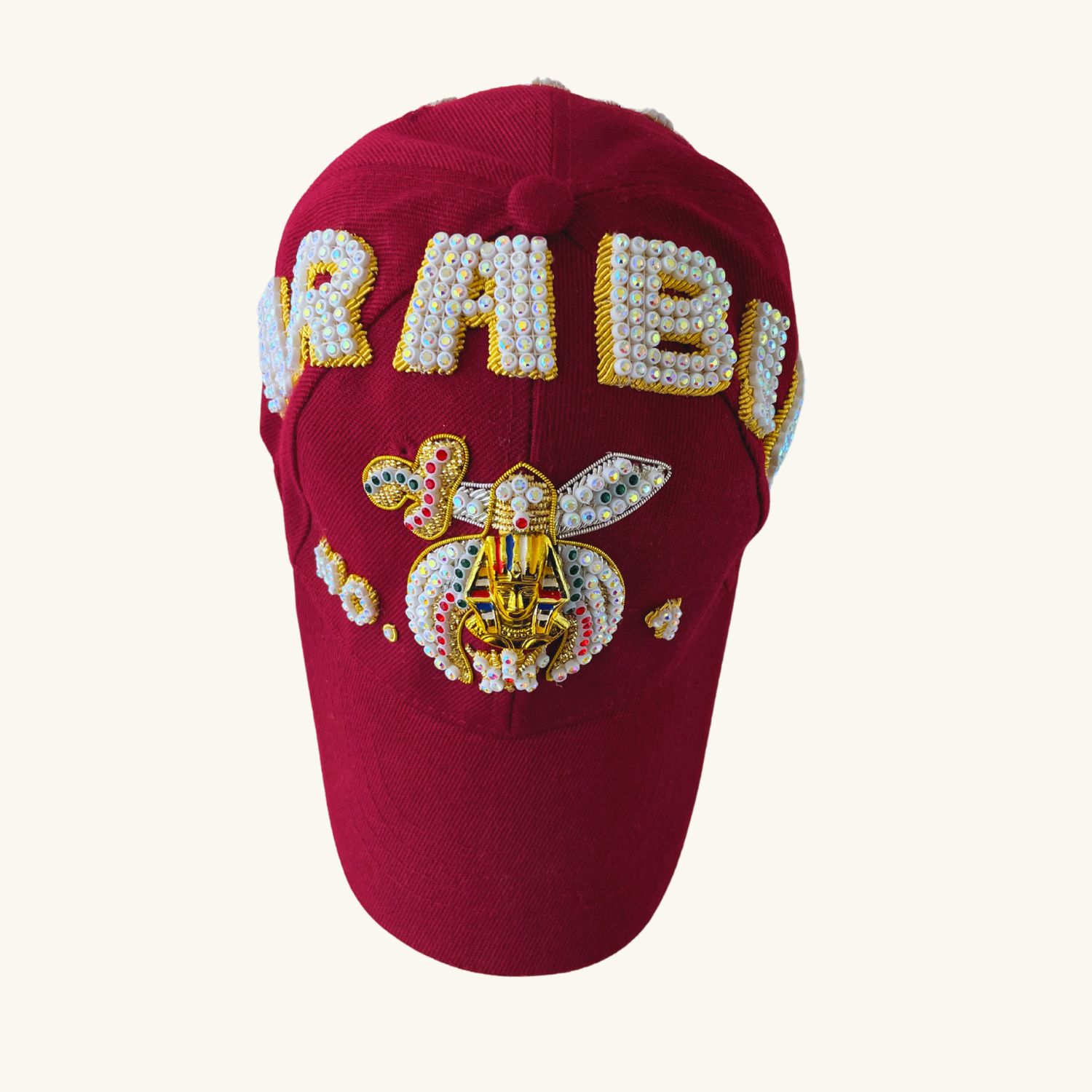 Masonic Shriners Baseball Cap – Triple Row Jewel Custom (ARABIA) Temple Name with Side Emblems