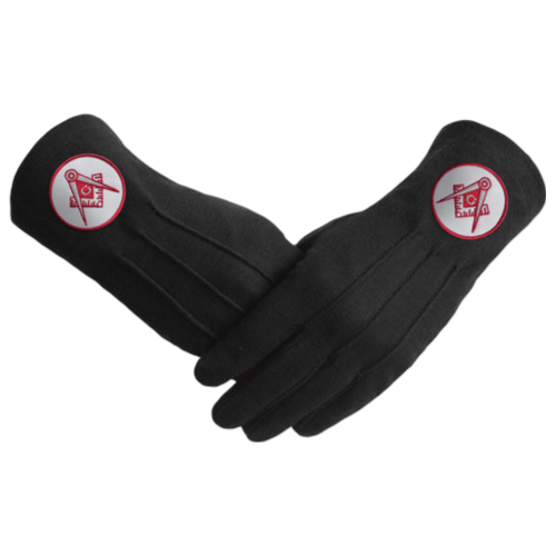 Master Mason Blue Lodge Gloves - Black Cotton With Red Emblem