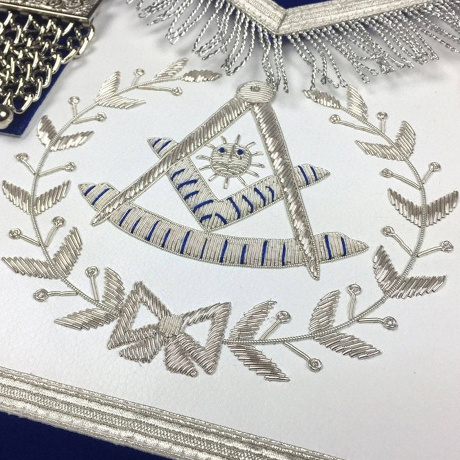 Past Master Blue Lodge Apron - Royal Blue Velvet with Silver Fringe