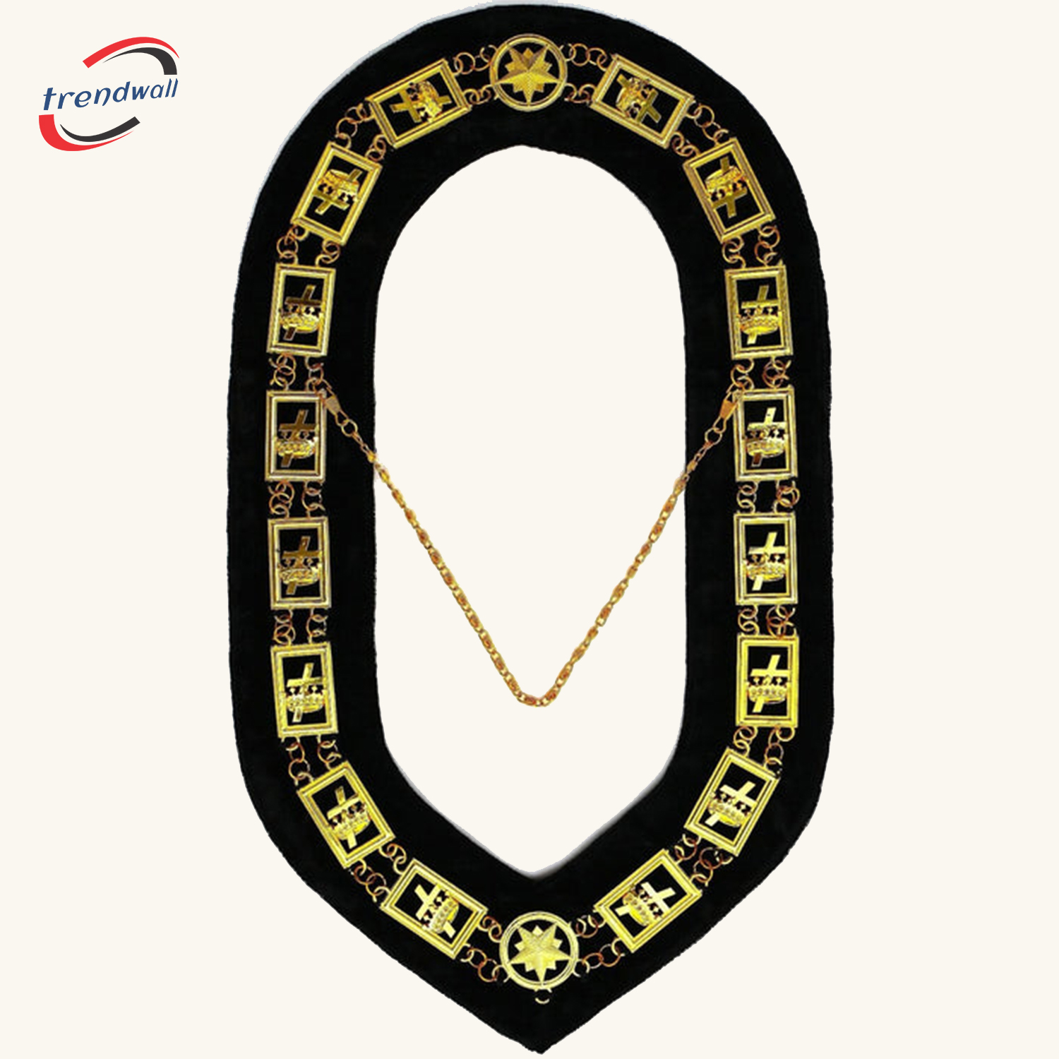 KNIGHTS TEMPLAR COMMANDERY CHAIN COLLAR - GOLD PLATED ON BLACK VELVET
