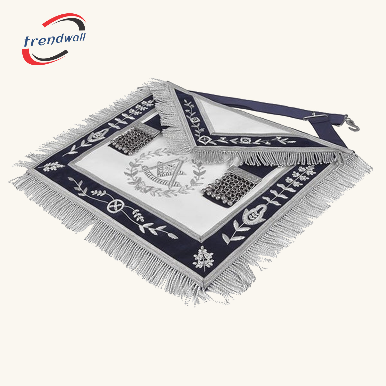 Grand Past Master Blue Lodge Apron - Blue Velvet + Silver Rayon Fringe