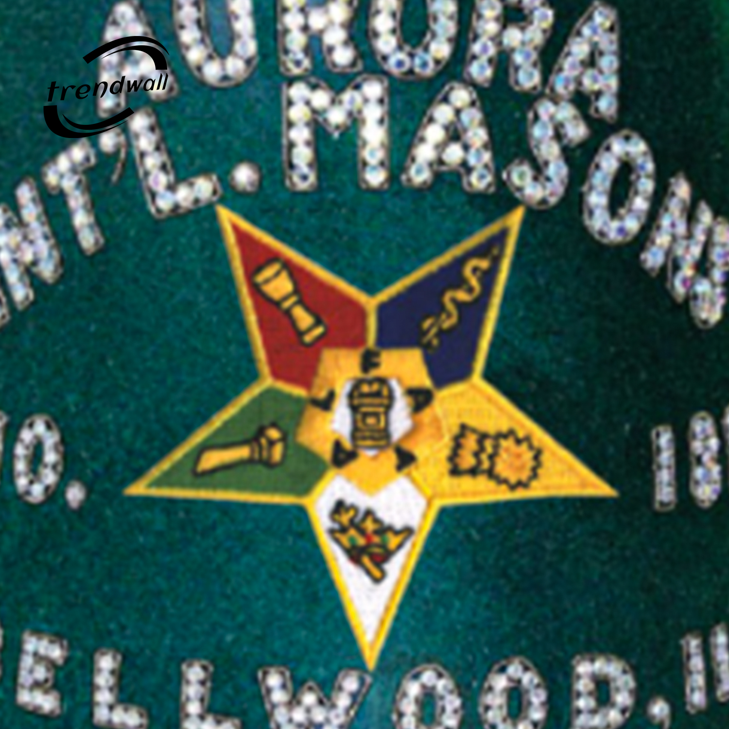 Masonic OES Green Fez with Custom Lodge Name in Rhinestone Work