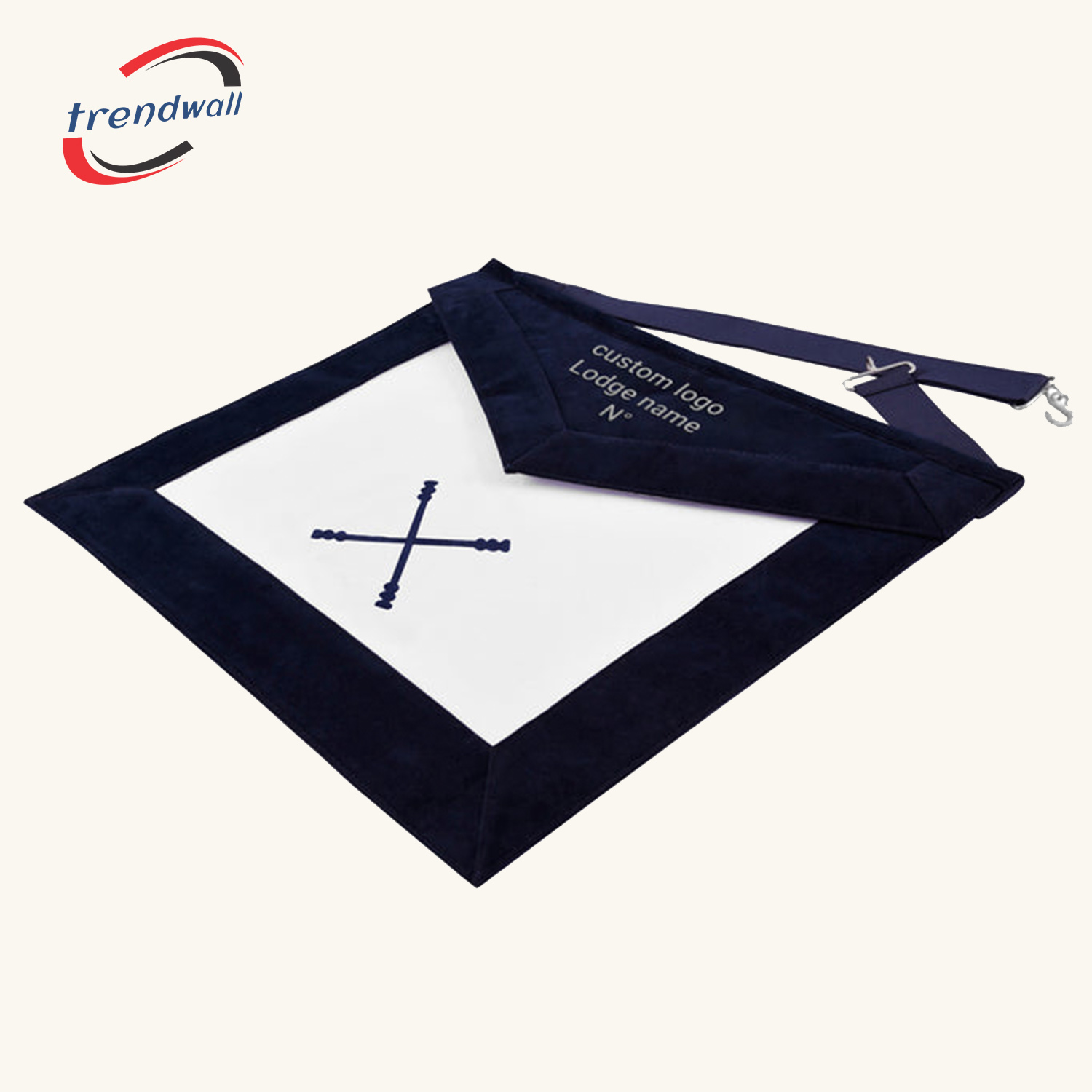 Marshal Blue Lodge Officer Apron - Navy Velvet With Silver Embroidery