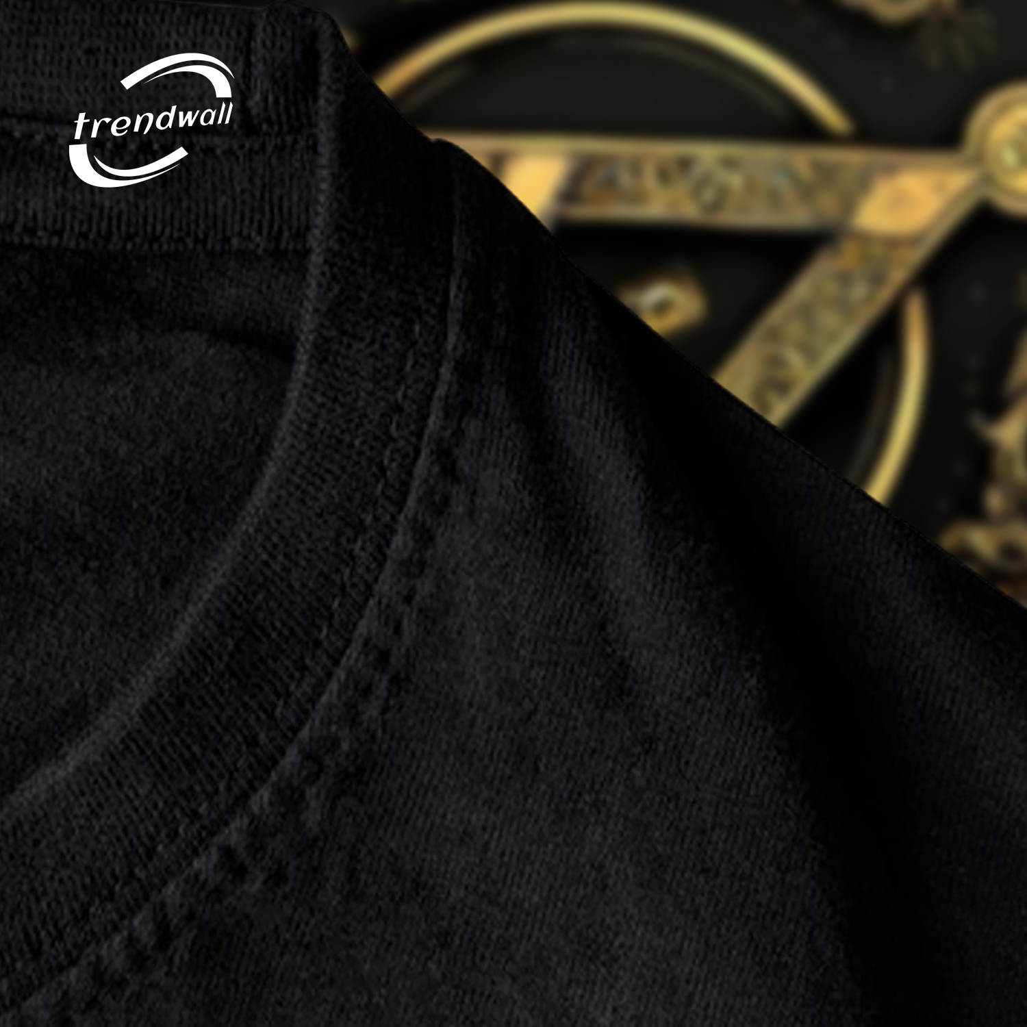 Black Masonic T-Shirt – Gold Compass & Square with All-Seeing Eye Design