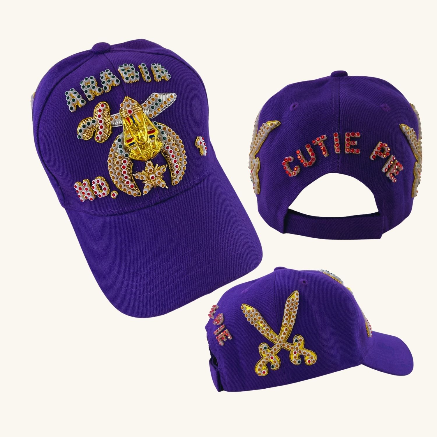 Masonic Shriners Baseball Cap – Custom (ARABIA) Temple Name With Side Emblems