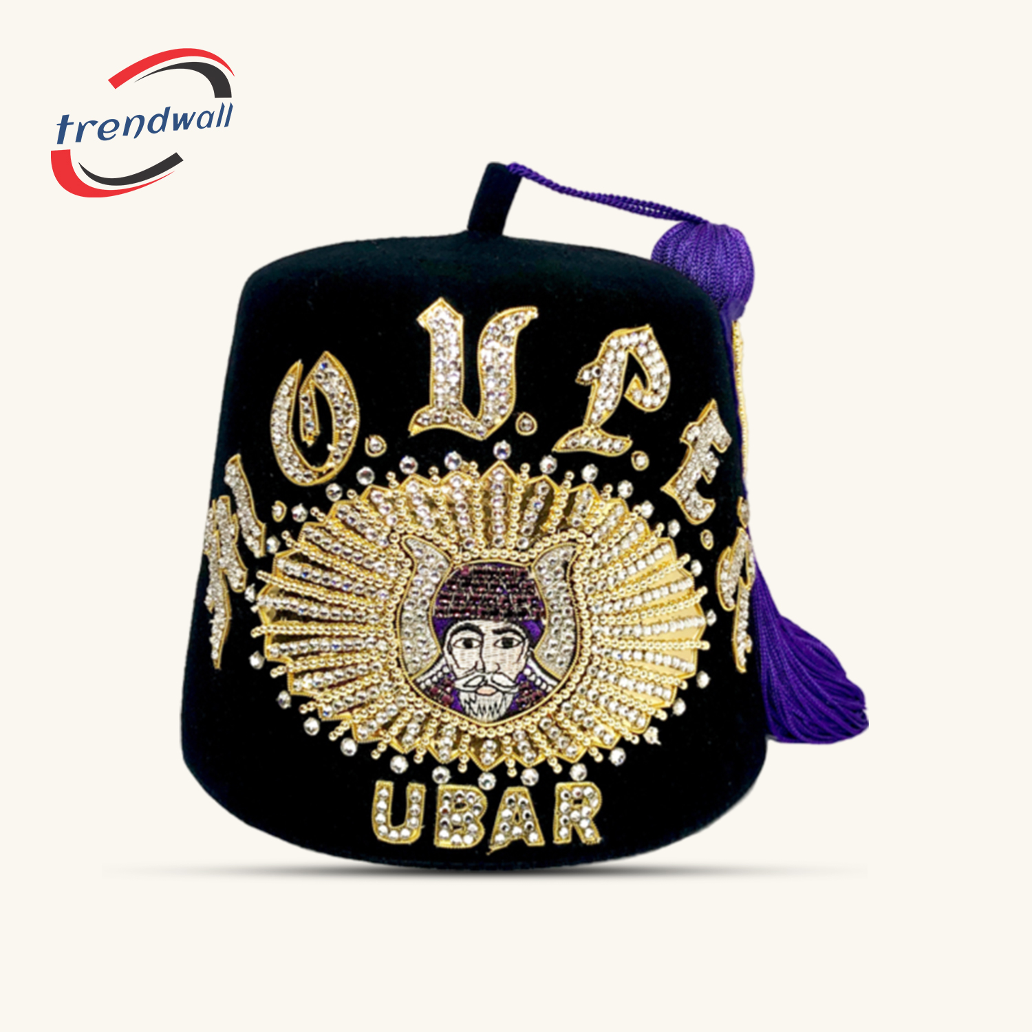 GROTTO Past Monarch Double Jewel Fez with Gold Pearls & Tassel Holder