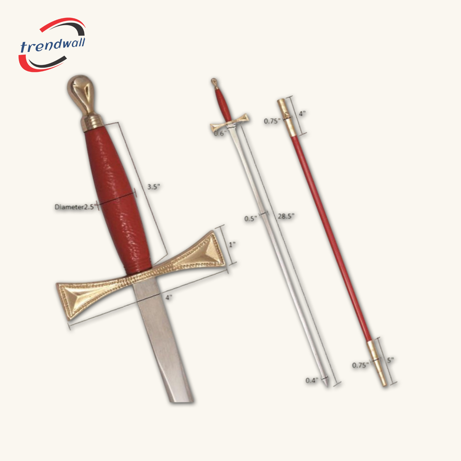 Masonic Sword - Red Gold Hilt with Red Scabbard
