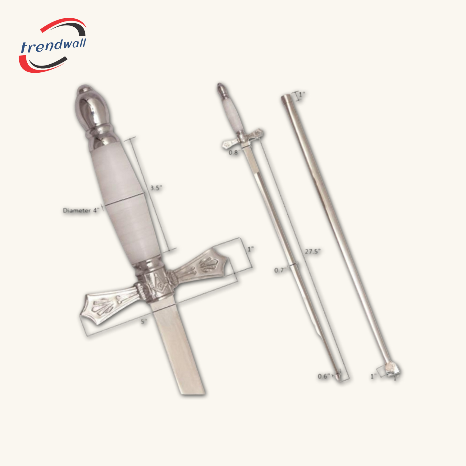 Master Mason Blue Lodge Sword - With White Hilt and Silver Scabbard