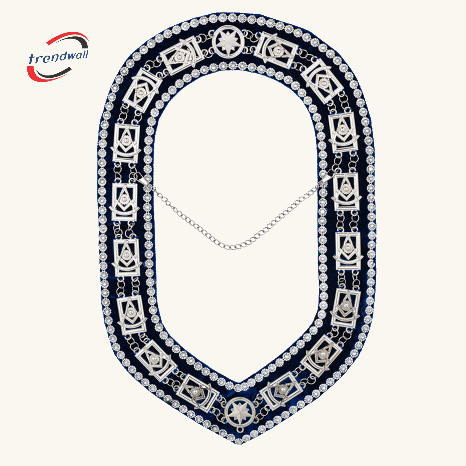 Past Master Blue Lodge Chain Collar Blue Velvet with Rhinestones