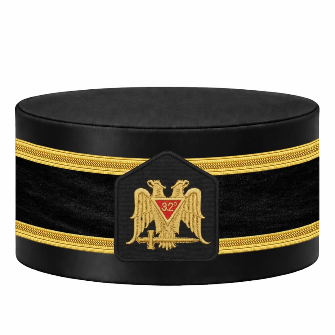 32nd Degree Scottish Rite Crown Cap - Black Rayon with Double Braid