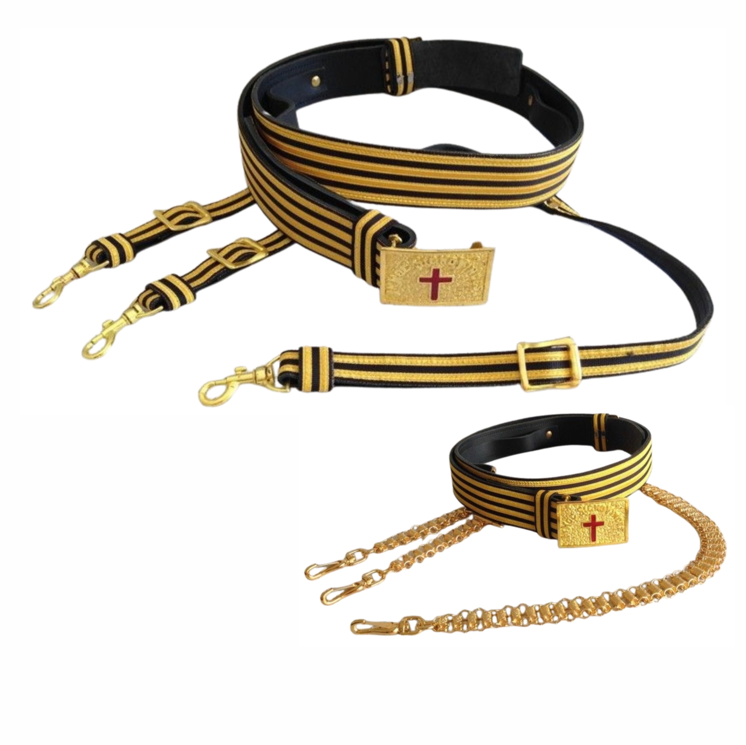 Past Commander Knights Templar Commandery Regalia Belt – Black & Gold Lace Edition