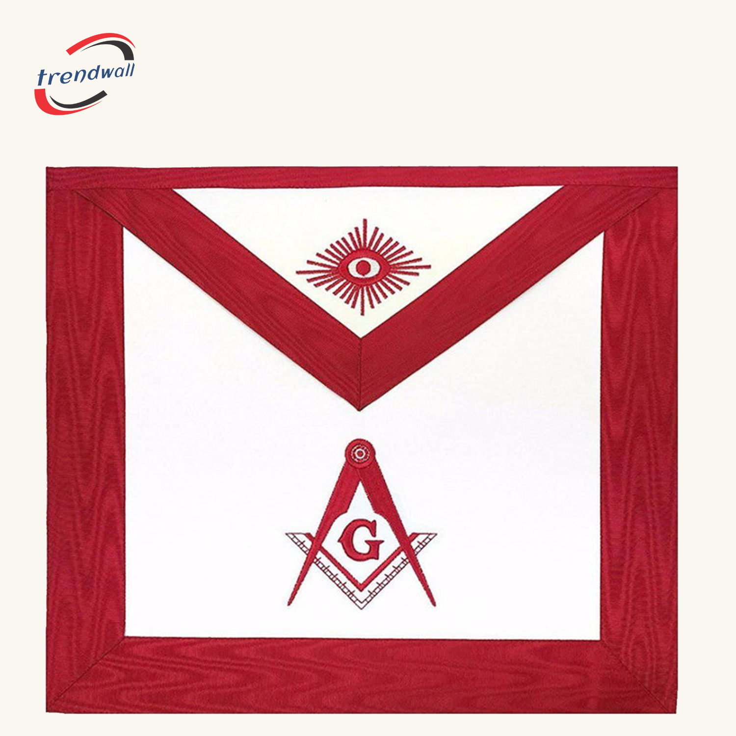 Master Mason Blue Lodge Apron - White & Red Moire with Snake Fitting