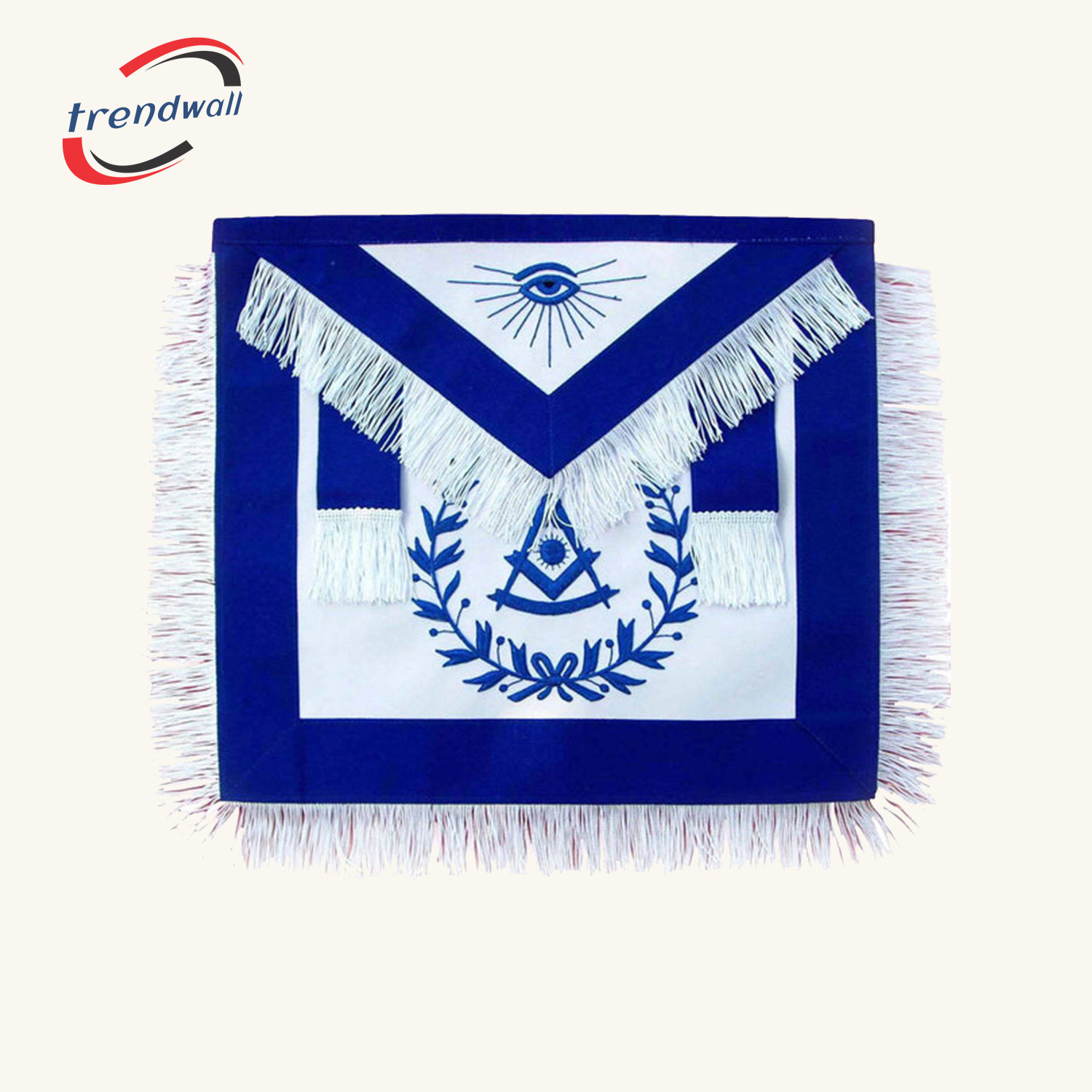 Past Master Blue Lodge Apron - Royal Blue with Wreath & White Tassels