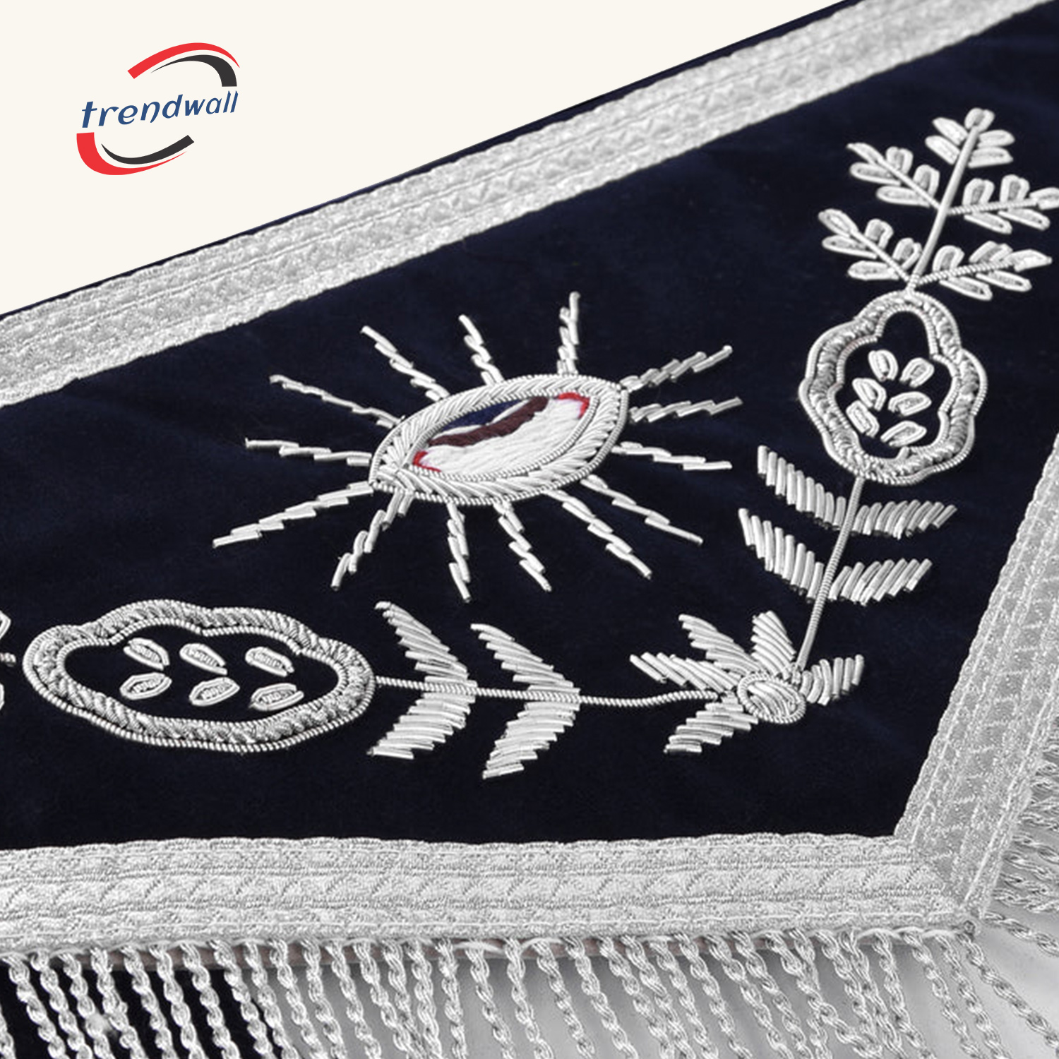 Organist Blue Lodge Officer Apron -With Silver Hand Embroidery Bullion