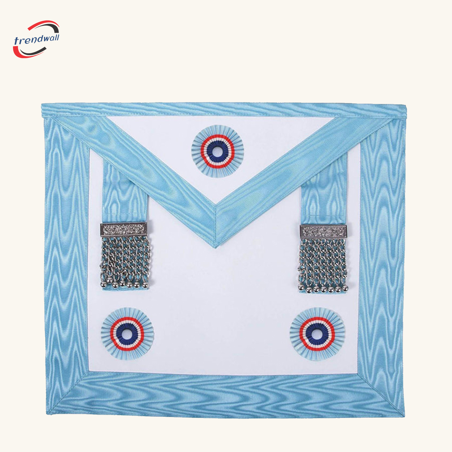 Master Mason Emulation Rite Apron - Turquoise Moire + Three Rosettes