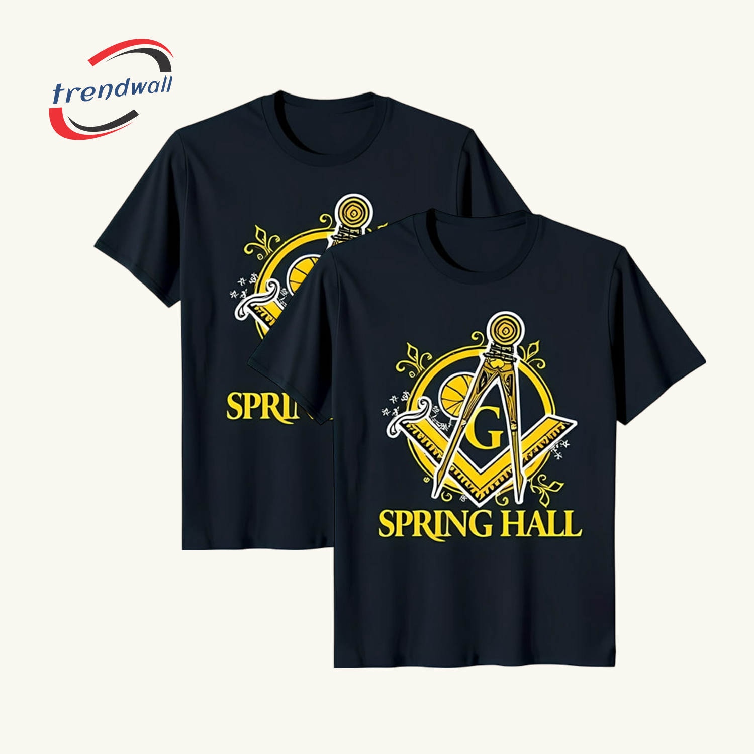 Masonic T-Shirt – Yellow Square Symbol & ‘Spring Hall’ Design