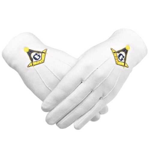 Master Mason Blue Lodge Gloves - Cotton With Yellow & Blue Square