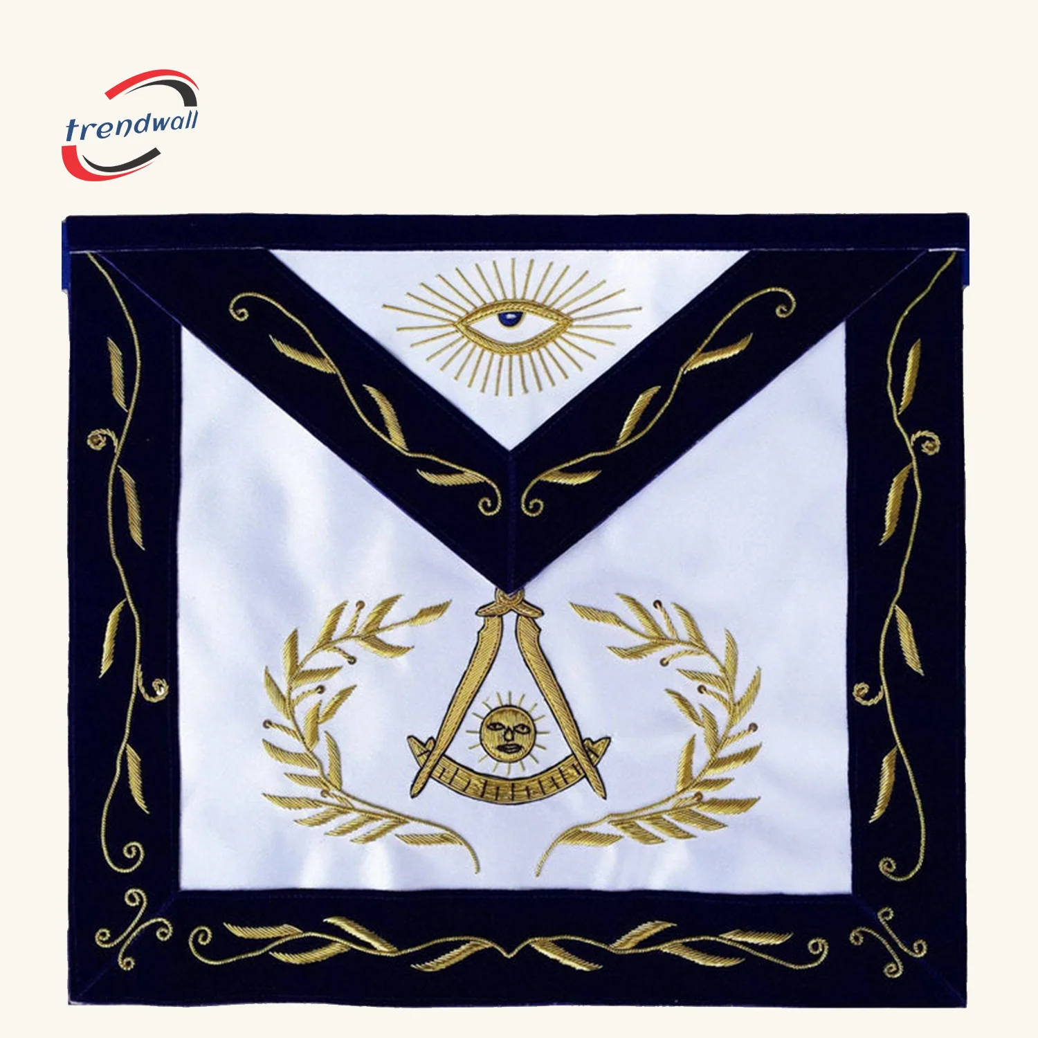 Past Master Blue Lodge Apron - Blue Velvet With Gold Hand Embroidery
