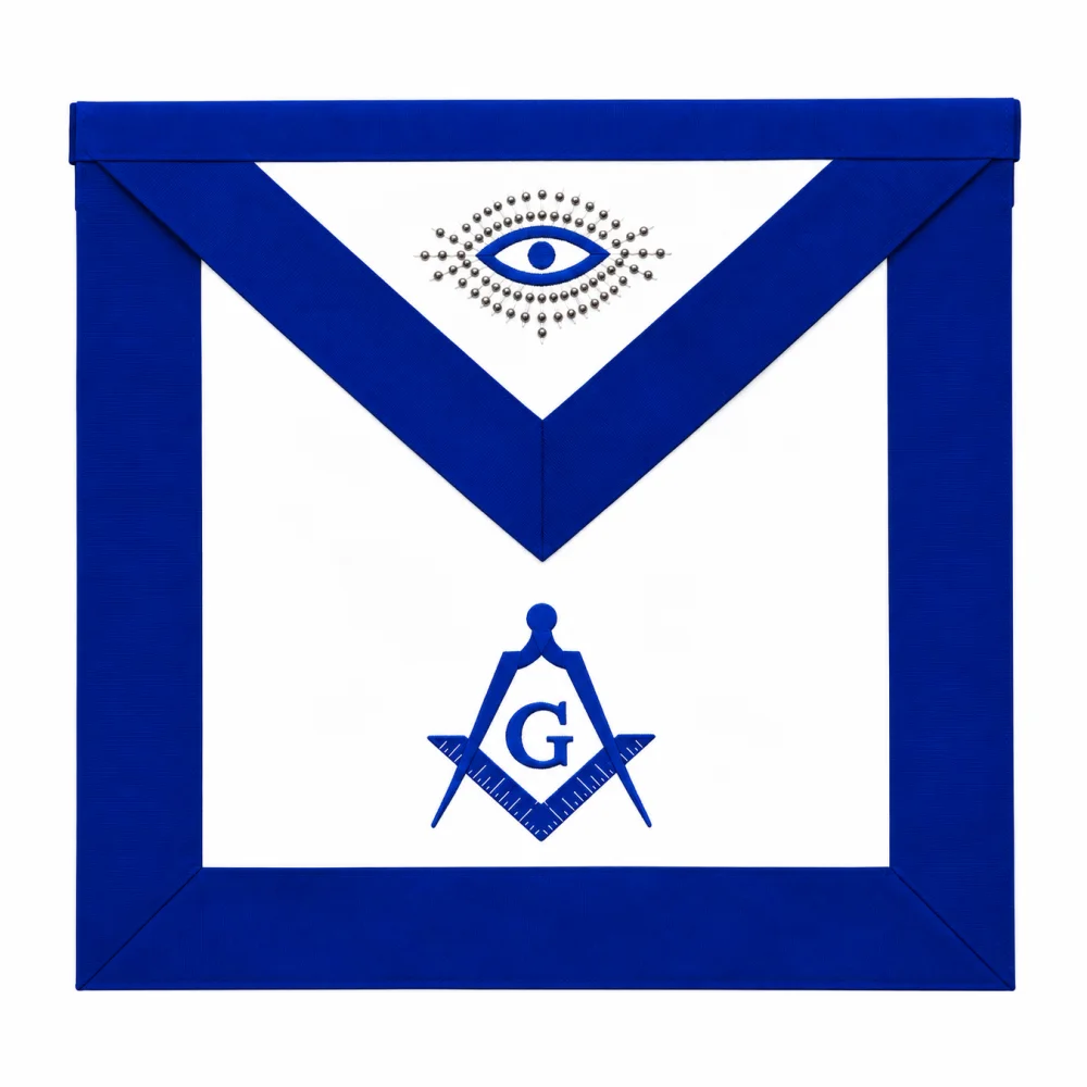 Master Mason Blue Lodge Apron - White & Navy Blue Ribbon