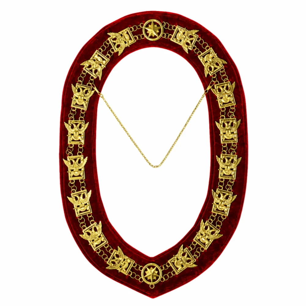 32nd Degree Scottish Rite Chain Collar – Wings Up on Red Velvet