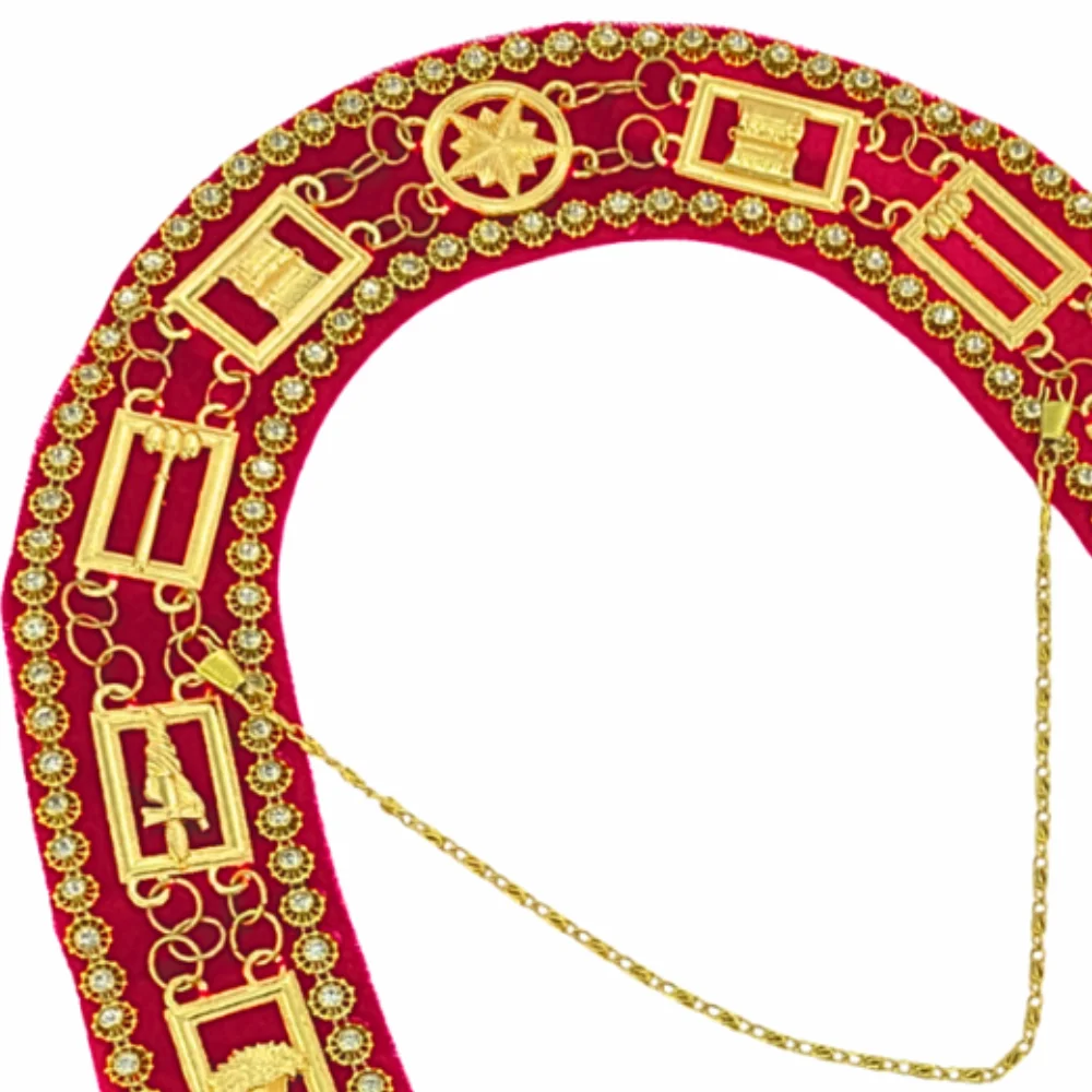 Amaranth Chain Collar with Red Velvet Gold tone