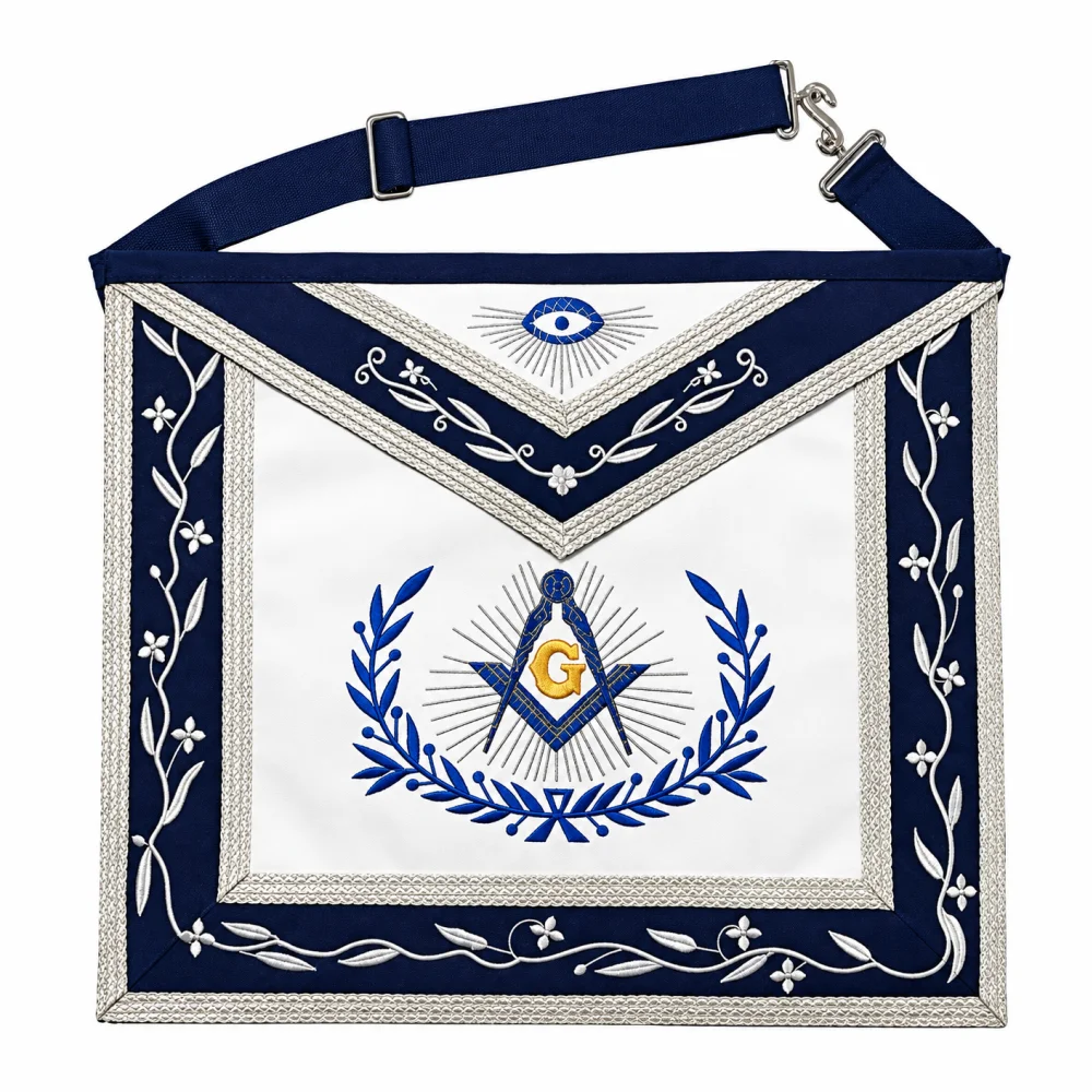 Master Mason Blue Lodge Apron - Navy Blue & White with Silver Braids
