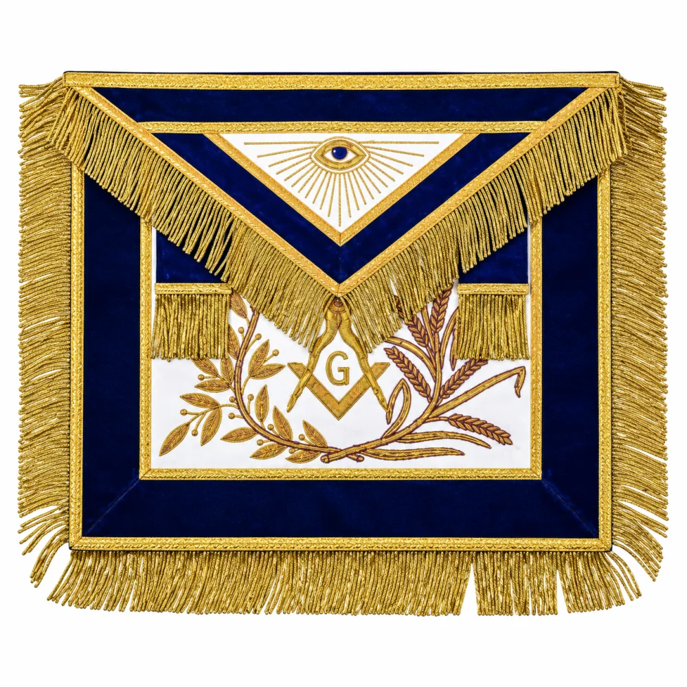 Master Mason Blue Lodge Apron - Blue Velvet with Gold Fringe
