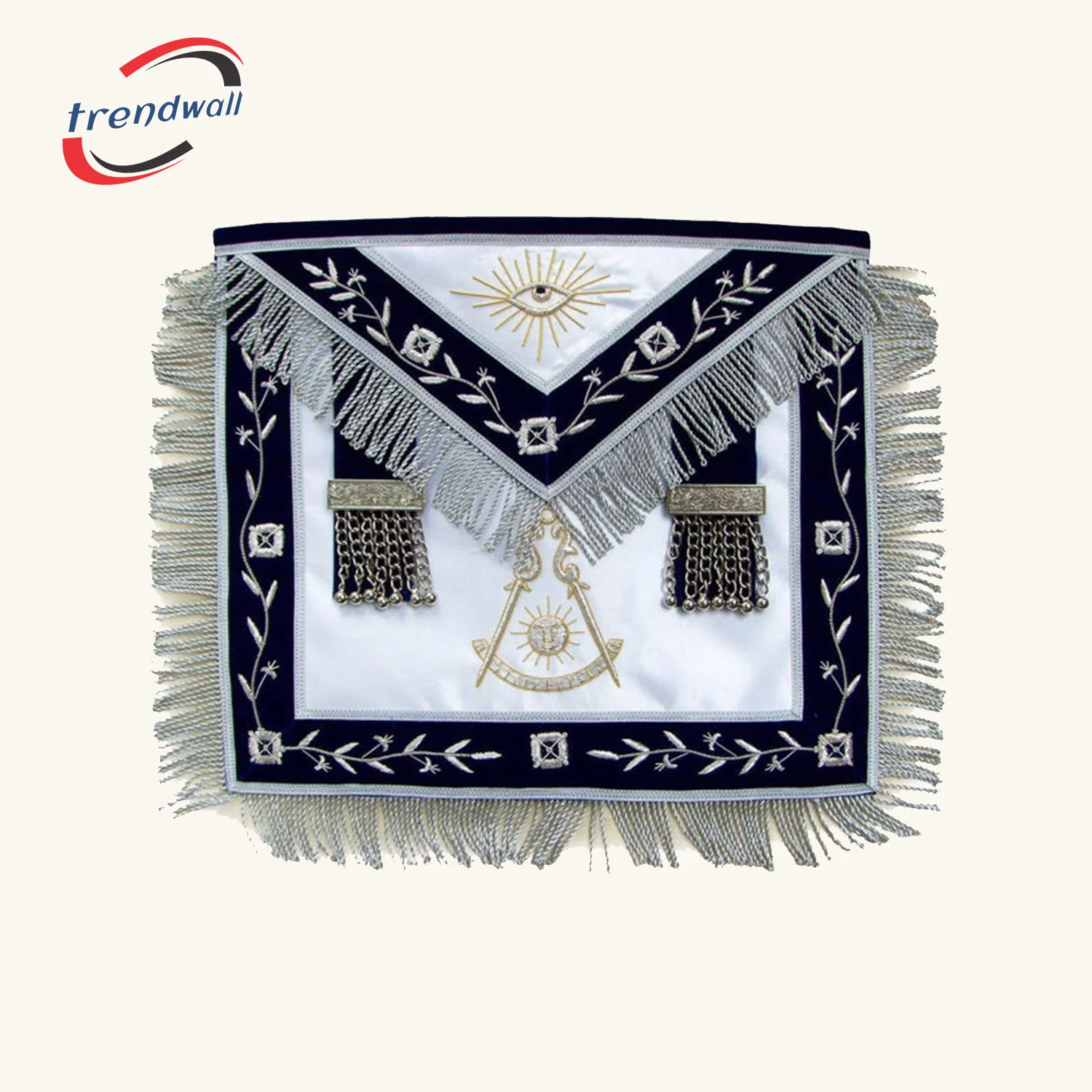 Past Master Blue Lodge Apron - Navy Blue + Hand Embroidered Vinework